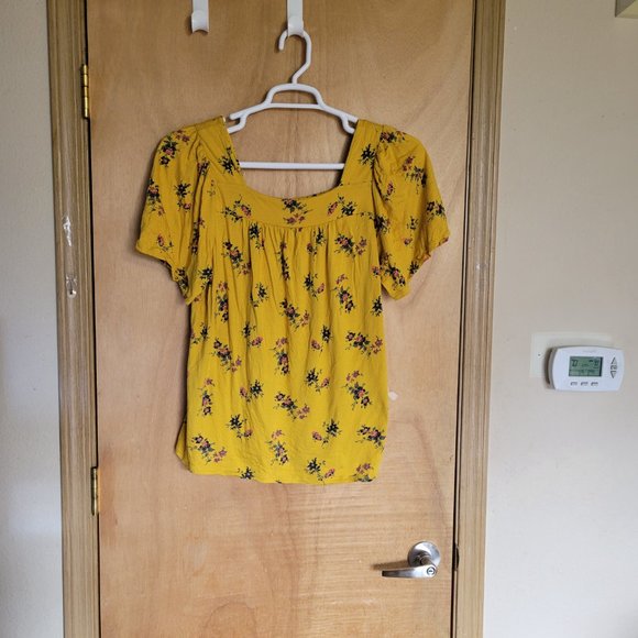 Lucky Brand L Blouse Short Sleeve Yellow Floral - Picture 5 of 5